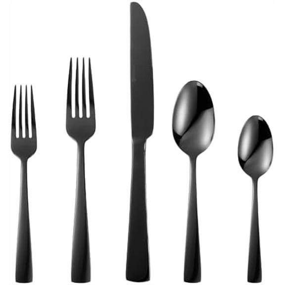 Black Silverware Set, 20-Piece Flatware Set Service for 4, Durable Stainless Steel, Mirror Polished Tableware Eating Cutlery Set, Kitchen Utensils Set with Steak Knives, Dishwasher Safe