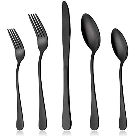 Black Silverware Set,  20 Piece Stainless Steel Flatware Cutlery Set for 4, Mirror Finish, Dishwasher Safe