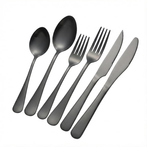 Black Silverware Set  24-piece Stainless Steel Flatware Service For 4 Titanium Plated Eating Utensils Modern Mirror Finish Cutlery Kitchen & Home