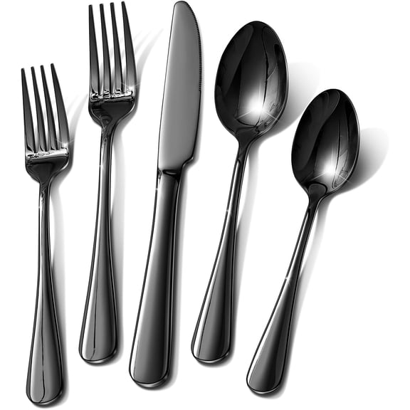 Black Silverware Set, 40 Piece Food-Grade Stainless Steel Flatware Set for 8 Include Spoons Knives and Forks Mirror Polished Rust-proof Modern Design Dishwasher Safe