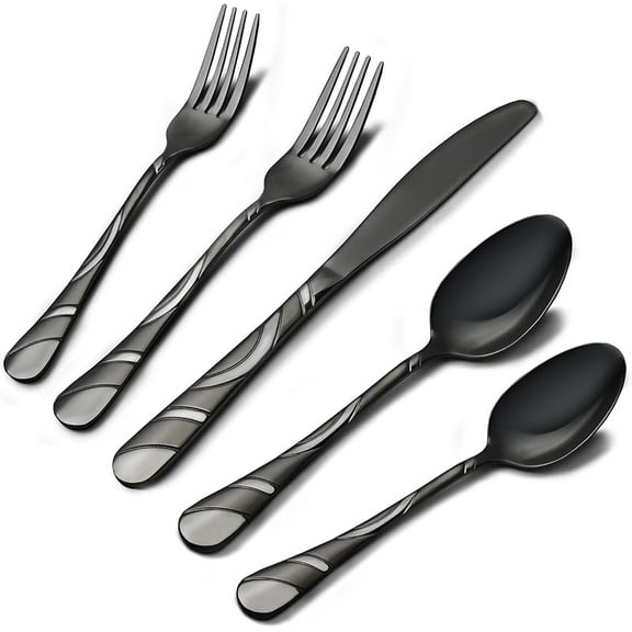 MY Black Silverware Set for 8, 18/0 Stainless Steel 40-Piece Frosted & Mirror Finish Flatware Set, Modern Cutlery Set for Wedding Restaurant Housewarming Party Event Serving For 8