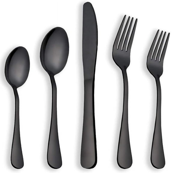 Black Silverware Set, Moxinox 20-Piece Stainless Steel Flatware Cutlery Set for 4, Mirror Finish, Dishwasher Safe