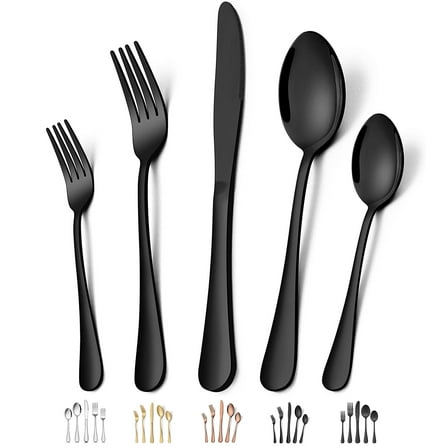 Black Silverware Set, Vesteel 20 Piece Stainless Steel Flatware Cutlery Set for 4, Mirror Finish, Dishwasher Safe