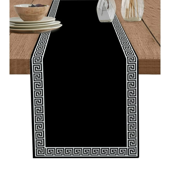 Black Simple Chinese Pattern Table Runner ration Home r Dinner Table ...