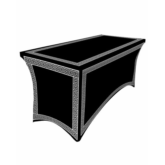 Black Simple Chinese Style Geometric Elastic Table Skirt Wedding Birthday Table ration Table Skirt Tablecloth for Party