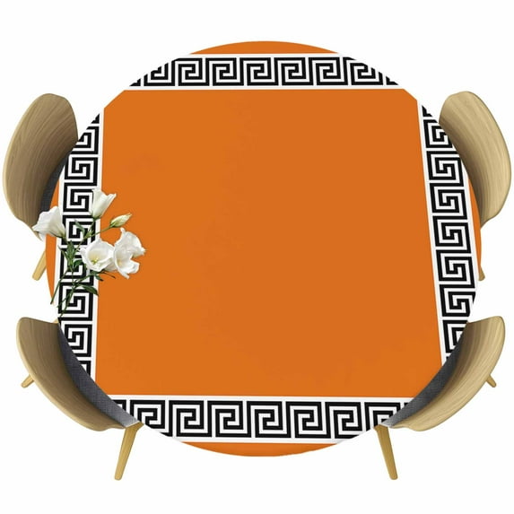 Black Simple Geometric Lines Border Fitted Round Tablecloths Table ...