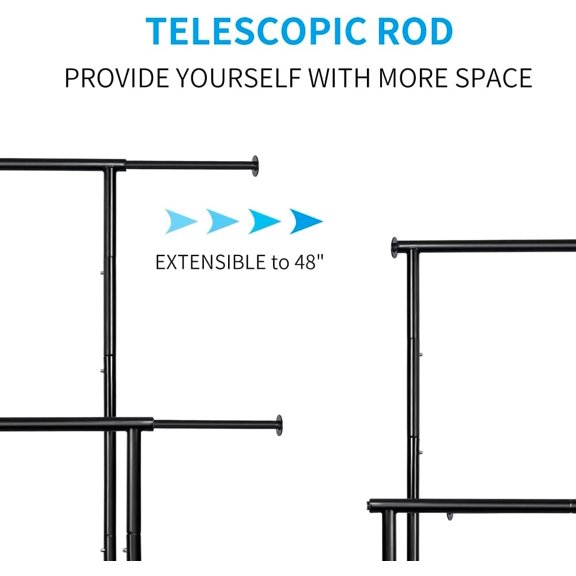 Black Simple Standard 2 Double Rod Clothing Metal Garment Rack for Hanging Clothes, Rolling Clothes Organizer with Mobile Lockable Wheels$$Home Decor, Kitchen, & Other