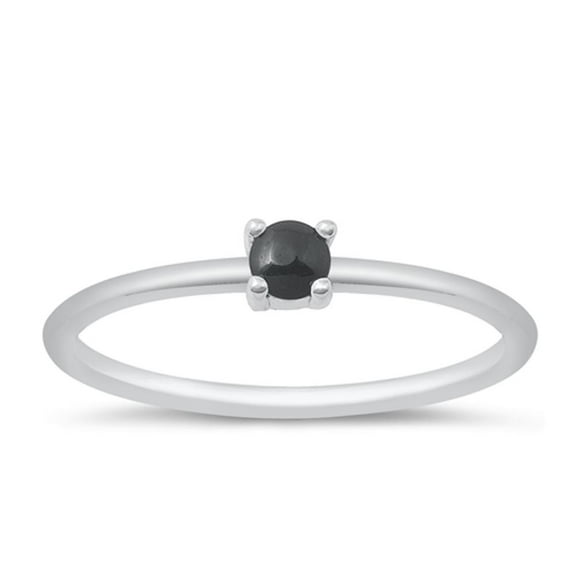 Black Simulated Agate Minimalist Ring .925 Sterling Silver Band Cubic Zirconia Jewelry Female Size 3