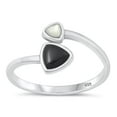 thumbnail image 1 of Black Simulated Agate & Simulated Mother of Pearl Spoon Ring 925 Sterling Silver Band CZ Female Size 8, 1 of 4