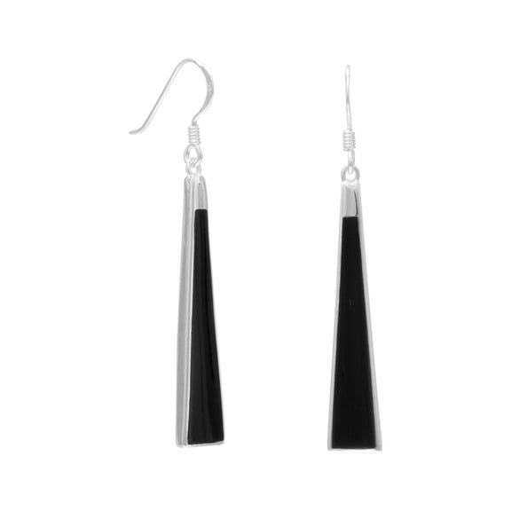 Black Simulated Onyx Triangle Earrings Sterling Silver and Black Onyx French Wire Earrings