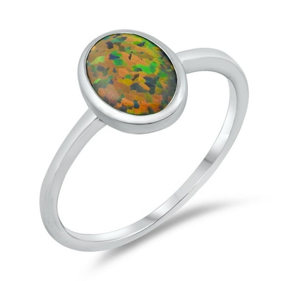 Black Simulated Opal Oval Classic Ring Sterling Silver Size 9