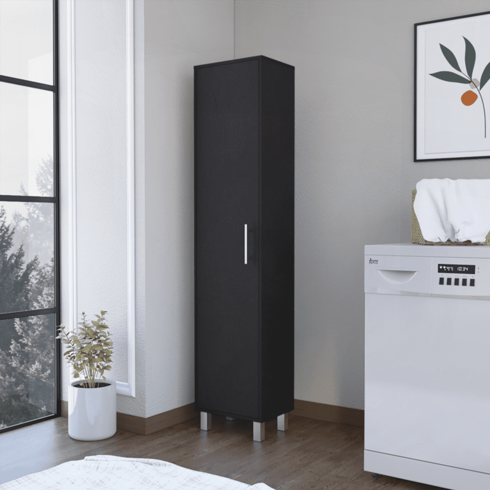 Black Single-Door Storage Cabinet with 5 Shelves – Ideal for Garage & Home Organization
