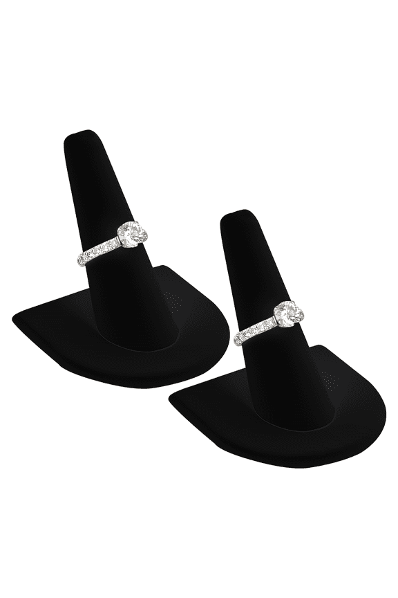 2 Pack Black Velvet Jewelry Ring Finger Display Stand 2x2x2.25 Inches with Square Base