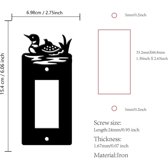 Black Single Gang Light Switch Plate 2.7  5.9" Iron Light Switch Cover Plate Single Rocker Switch Plate Single Switch Wall Plate for Light Switches Smart Switch - Duck