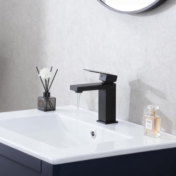 Black Single Hole Bathroom Faucet, Stainless Steel Single Handle Vanity Sink Faucet with Pop Up Drain and Supply Line, 2 Pack, SC-YH1301B-2