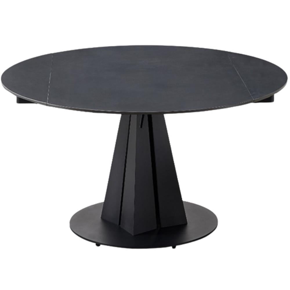 Black Round Extendable Sintered Stone Dining Table with Steel Base