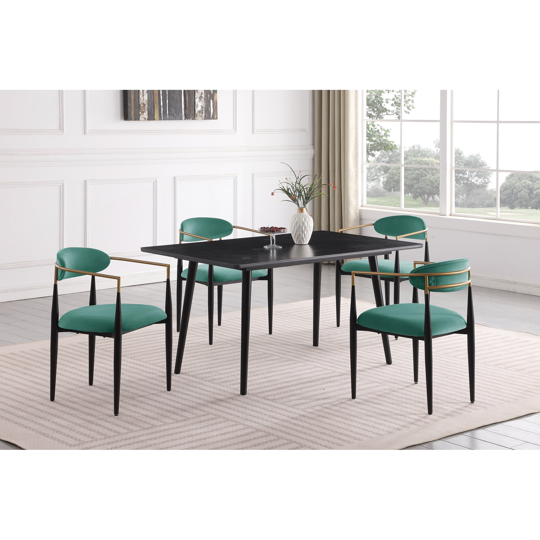 Black Sintered Stone Table & Upholstered Chairs 5pc Dining ...