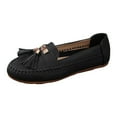 thumbnail image 1 of Loafers for Women Slip On Comfortable Leather Tassel Dress Shoes Non Slip Stitch Low Top Flat Walking Shoes Black Size 7, 1 of 7