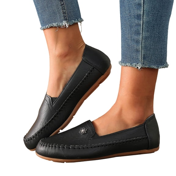 Soft Leather Loafers for Women Business Casual Shoes Comfortable Lightweight Penny Loafers Slip On Work Flats Black Size 8.5