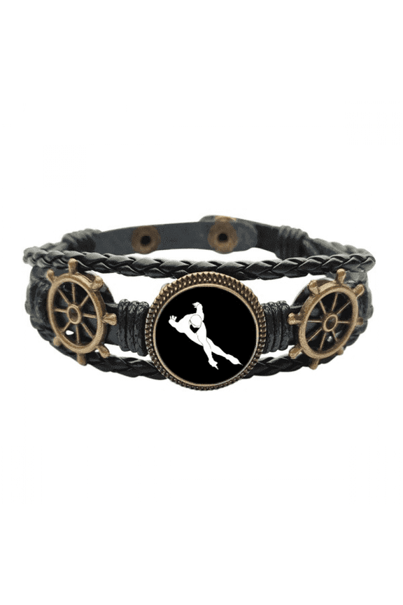 Black Skating Winter Sport Outline Leather Braided Ocean Bracelet Wristband