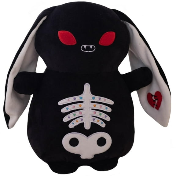 Black Skeleton Bunny Plush Toy Gothic Rabbit Plushie Pillow Ultra-Soft Stuffed Creepy Rabbit with Long Ears/11.8''