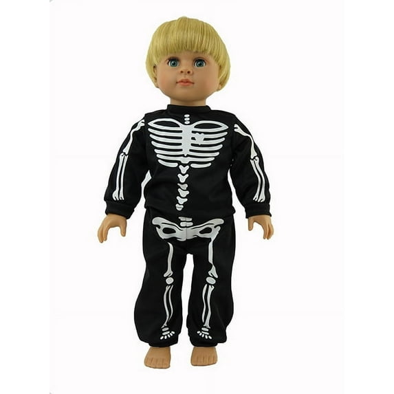 Black Skeleton Halloween Pajamas For 18 Inch Doll | American Fashion World