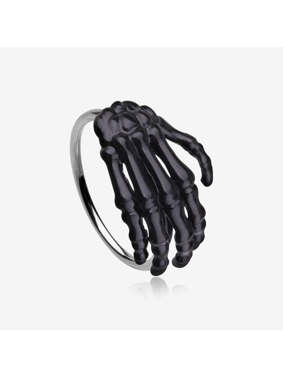 Black Skeleton Hand of Death Steel Bendable Hoop Ring