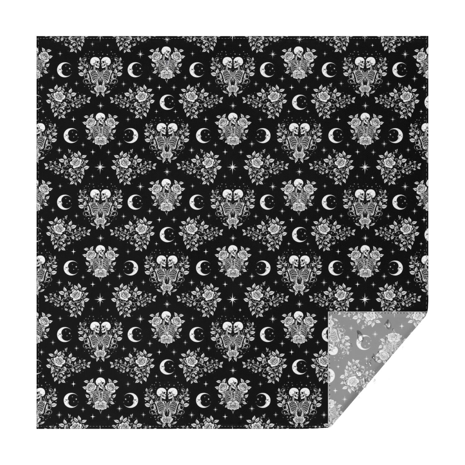 Black Skeleton Rose Moon Pattern Square Tablecloth,Waterproof Square ...