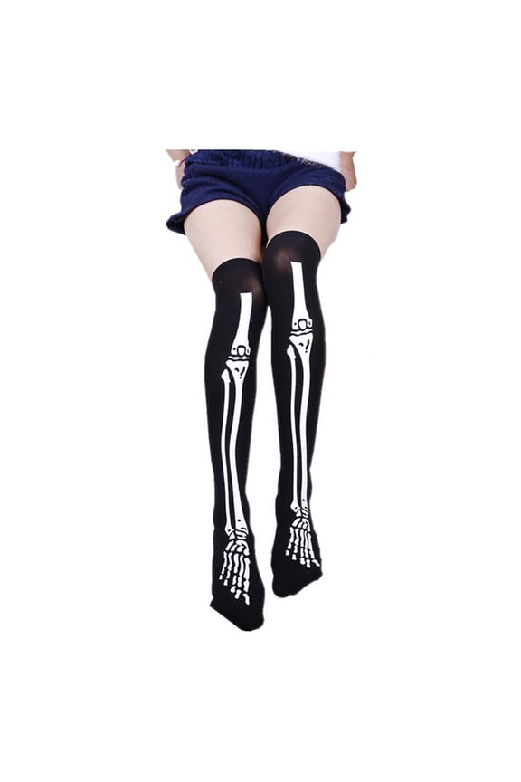 Black Skeleton Stockings for Women, Knee High Halloween socks Bone Print