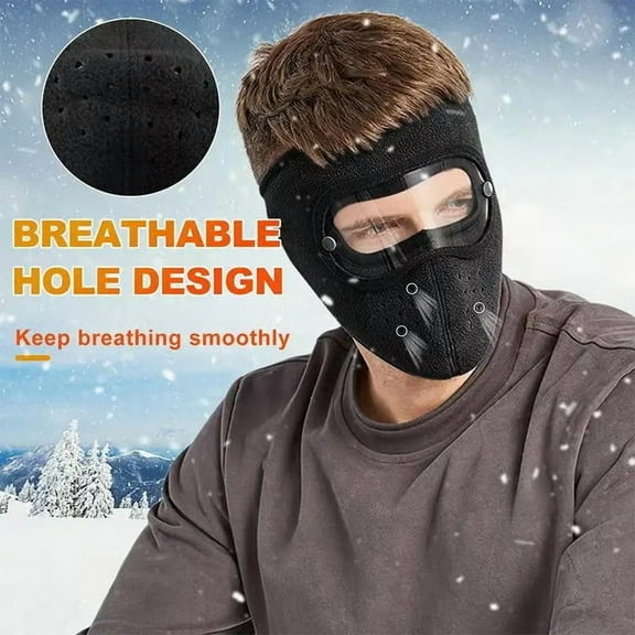Black Ski Full Face Mask Windproof Fleece Winter Warm Mask With Hd Protective Mirror For Riding And Outdoor Activities In Black Color