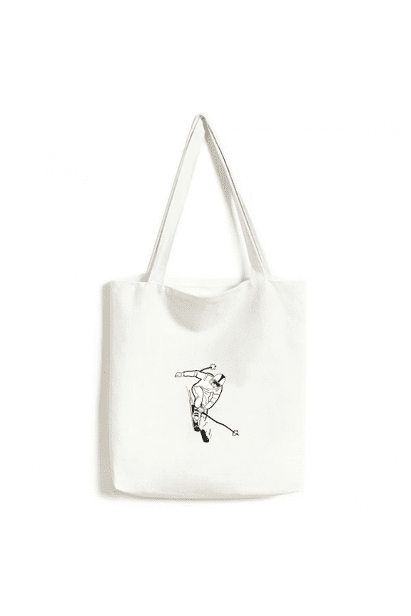 Black Skiing Winter Sport Pattern Tote Canvas Bag Shopping Satchel Casual Handbag