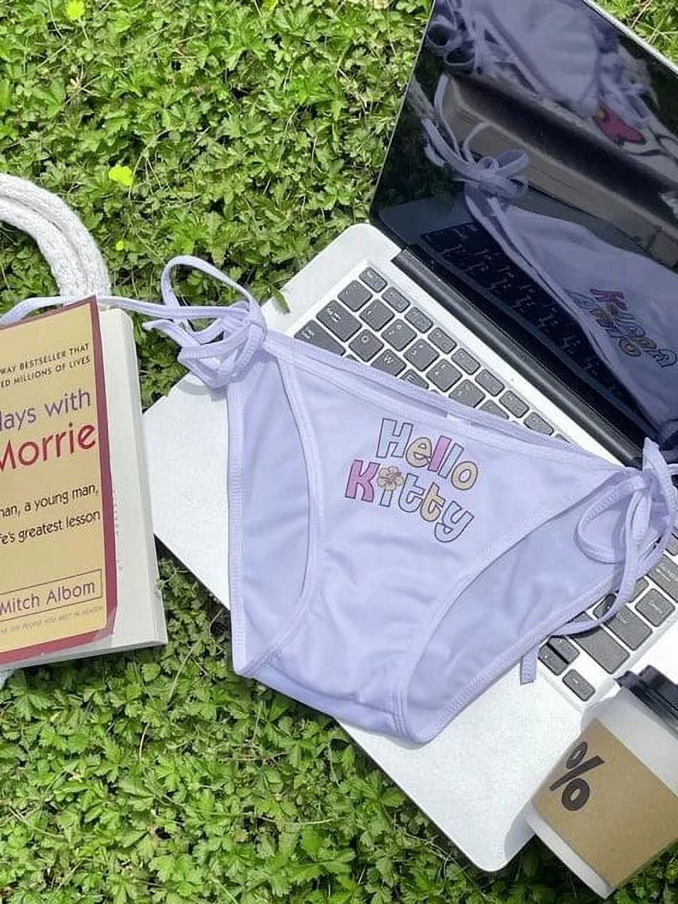 Black Skin Surfing Hellokitty Hawaii Anime Y2K Girls Sexy Tie Bikini