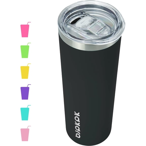 Black Skinny Stainless Steel Tumblers 20 oz Slim Insulated Coffee Travel Water Tumbler Cup With Lid