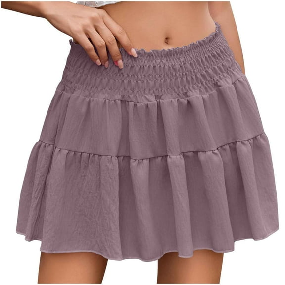 Black Skirt Fashion Solid Color Fold Elastic Waist Casual Mini Skirt Summer Sexy Short Skirts for Women