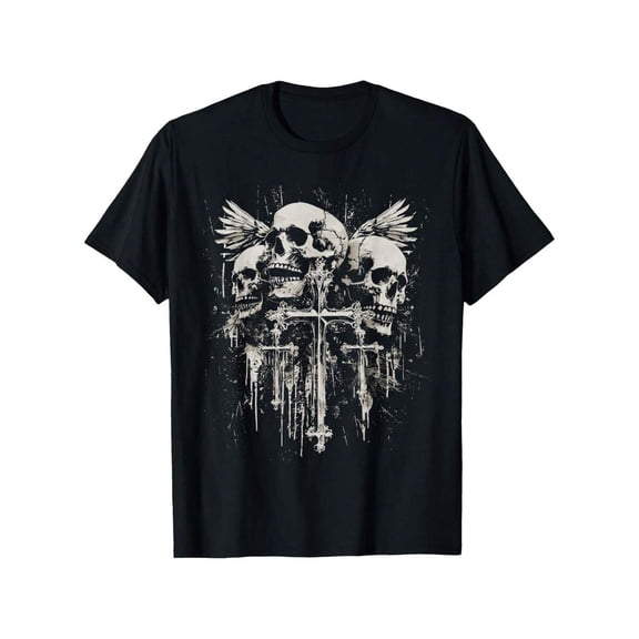 Black Skull And Cross Gothic Alt Y2K Graphic T-Shirt