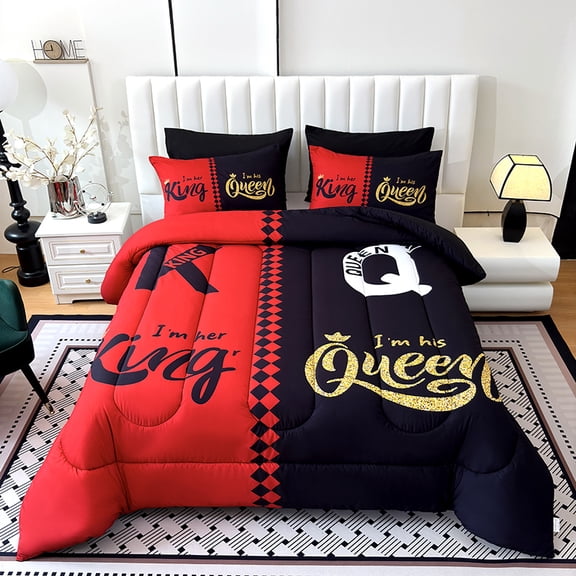 Black Skull & Damask Print Reversible Comforter Set - Gothic Bedding with Matching Pillow Shams, All-Season , Queen/King Size