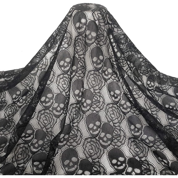 Black Skull Lace Fabric, 59 x 72 Inches Non-Stretch Fabric Lace, Floral Lace Fabric for Christmas Party, DIY Wedding Tablecloth, Curtains, Party Overlay, Home Decor