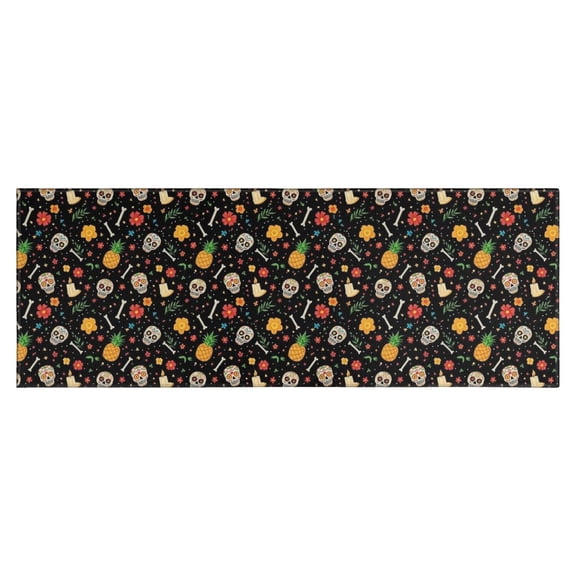 Black Skull Pineapple Flower Pattern Kitchen Rug Mat,Kitchen Runner Rugs Non Skid Washable,Decorative Kitchen Floor Mats for Kitchen,Sink,Laundry,17"X47"