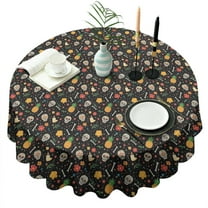 Black Skull Pineapple Flower Pattern Round Tablecloth 60"x60",Wrinkle Wipeable Table Cloth for Kitchen Dining Room Picnic Patio Party