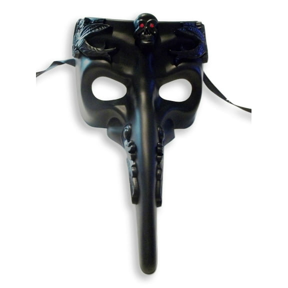 Black Skull Red Eyes Long Nose Masquerade Mardi Gras Men's Mask