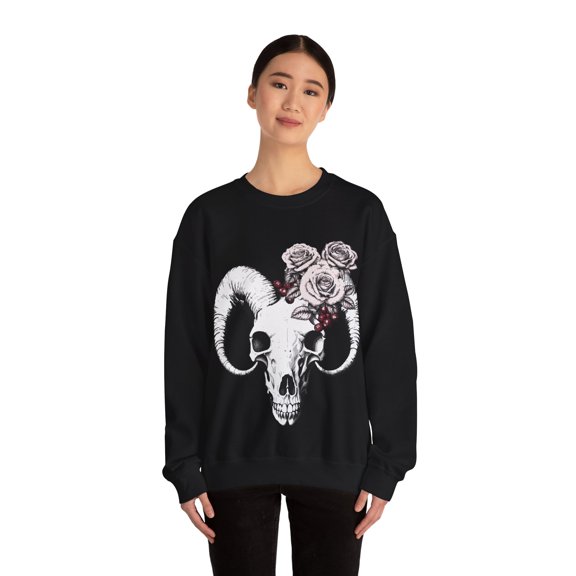 Black Skull & Rose Graphic Crewneck Sweatshirt
