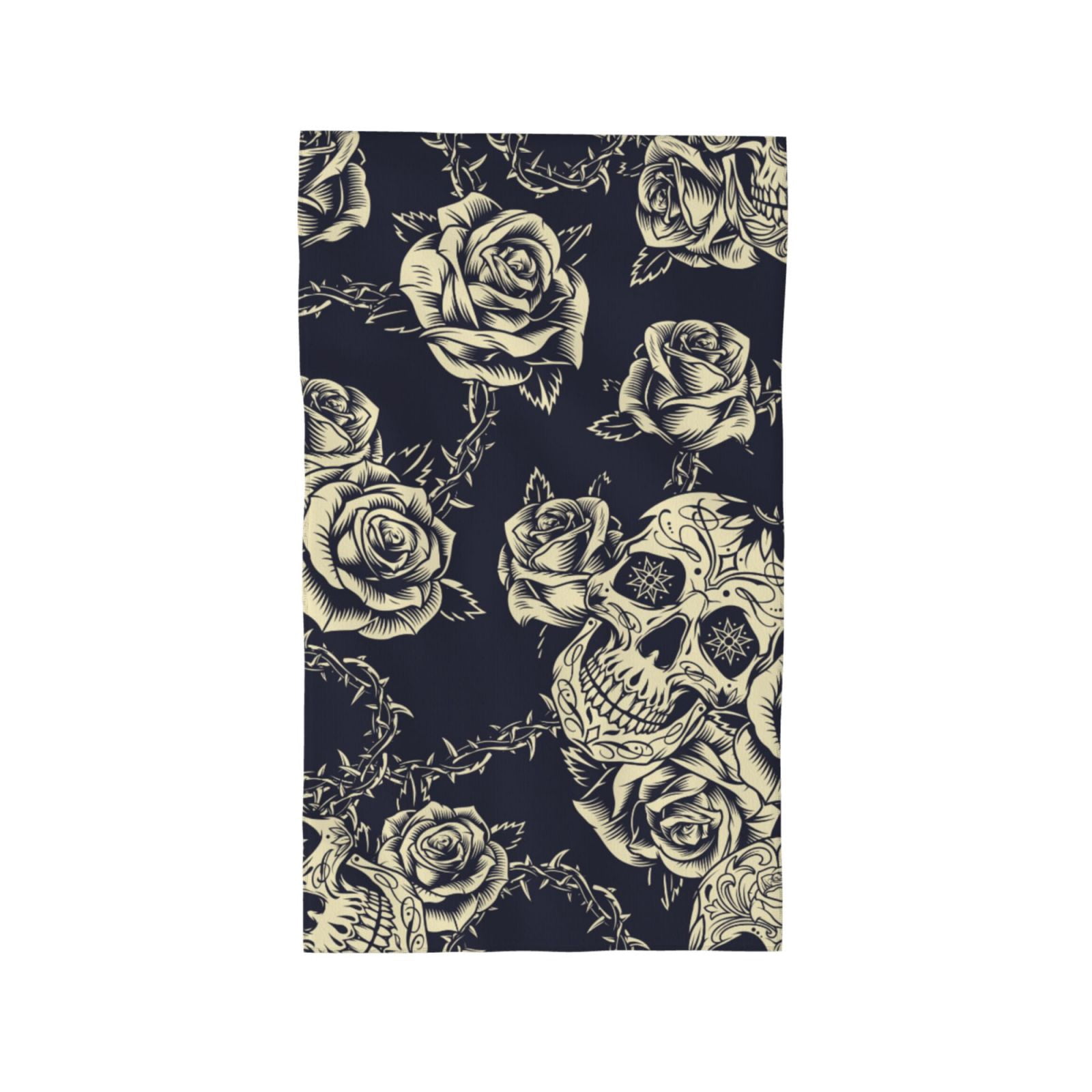 Black Skull Roses Cool 27.5" x 16" Ultra Soft Hand Towel, Face Wash Cloth for Bathroom, Gym, Travel, Pool