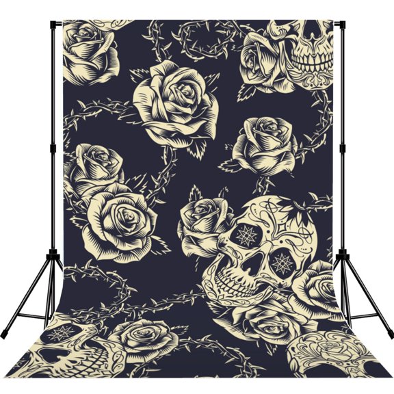Black Skull Roses Cool Photography Backdrop 5x7Ft Background for Photo Studio Video Recording Birthday Party Wedding Home Decor