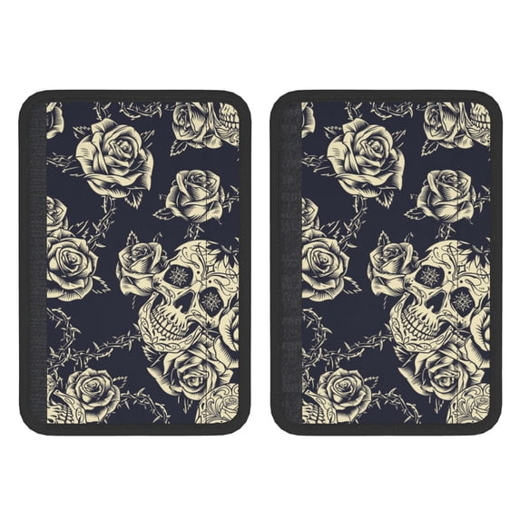 Black Skull Roses Cool Seat Belt Shoulder Pad 2-Pack Soft Car Seatbelt Cover Adjustable Strap Breathable Comfort Pad
