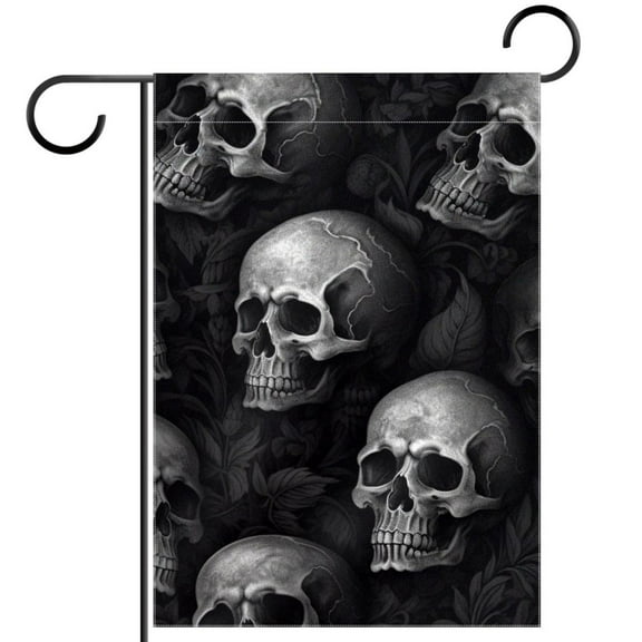 Black Skulls Pattern House Flag Double Sided Vertical 28X40 Inch Farmhouse Decor for Seasonal Holiday Yard Garden Outside Outdoor Banners Decorative