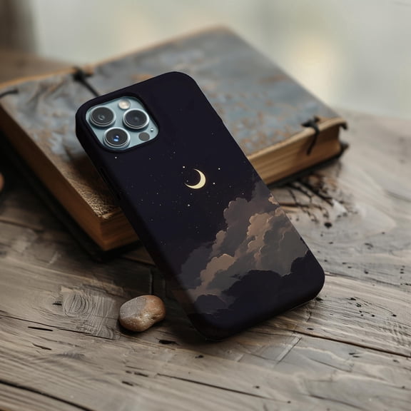 Black Sky Moon And Stars Phone Case For iPhone Samsung Protective Hard Cover Clouds Design Celestial