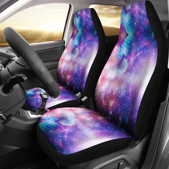 Black Sky Pink Stars Car Seat Covers Pack of 2 Universal Front Seat Protective Cover