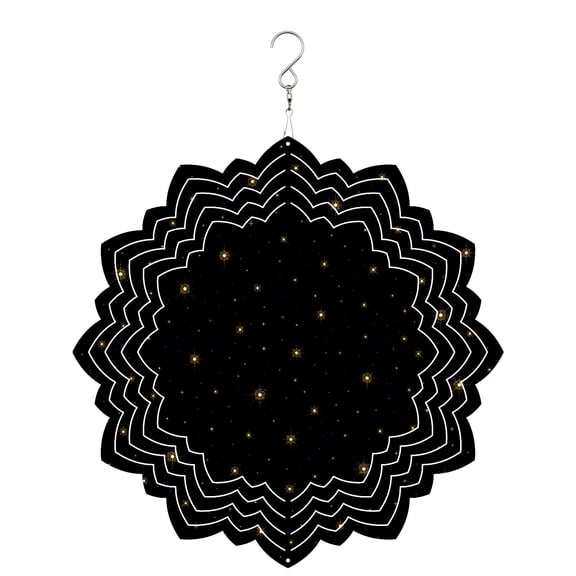 Black Sky Wind Spinner for Garden Yard 8In, Modern Minimalist Watercolor Gold Star Dots Night 3D Stainless Steel Kinetic Hanging Wind Spinners Rustproof Outdoor Decor for Lawn Patio Home