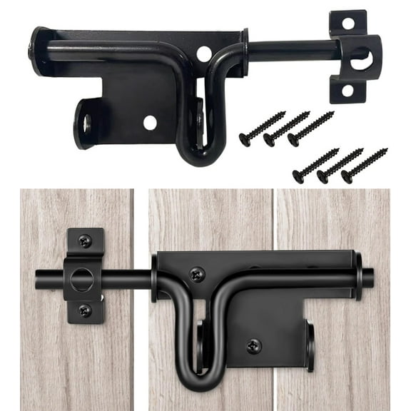 Black Sliding Door Latch,Happon Slide Bolt Gate Latch with Padlock Hole,Heavy Duty Fence Slide Latches Outdoor Doors for Wooden Fence, Shed Door, Vinyl Door,Farm Courtyard Fence