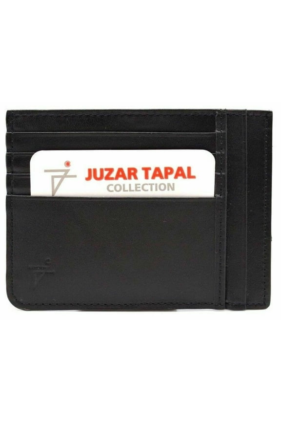 Black Slim Leather Wallet with Card Case Minimalist Front Pocket Wallet for Men